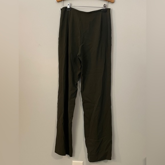 Vintage Brooks Brothers Stretch Olive Army Green Silk Wide Leg Trousers Size 10 - Picture 2 of 6